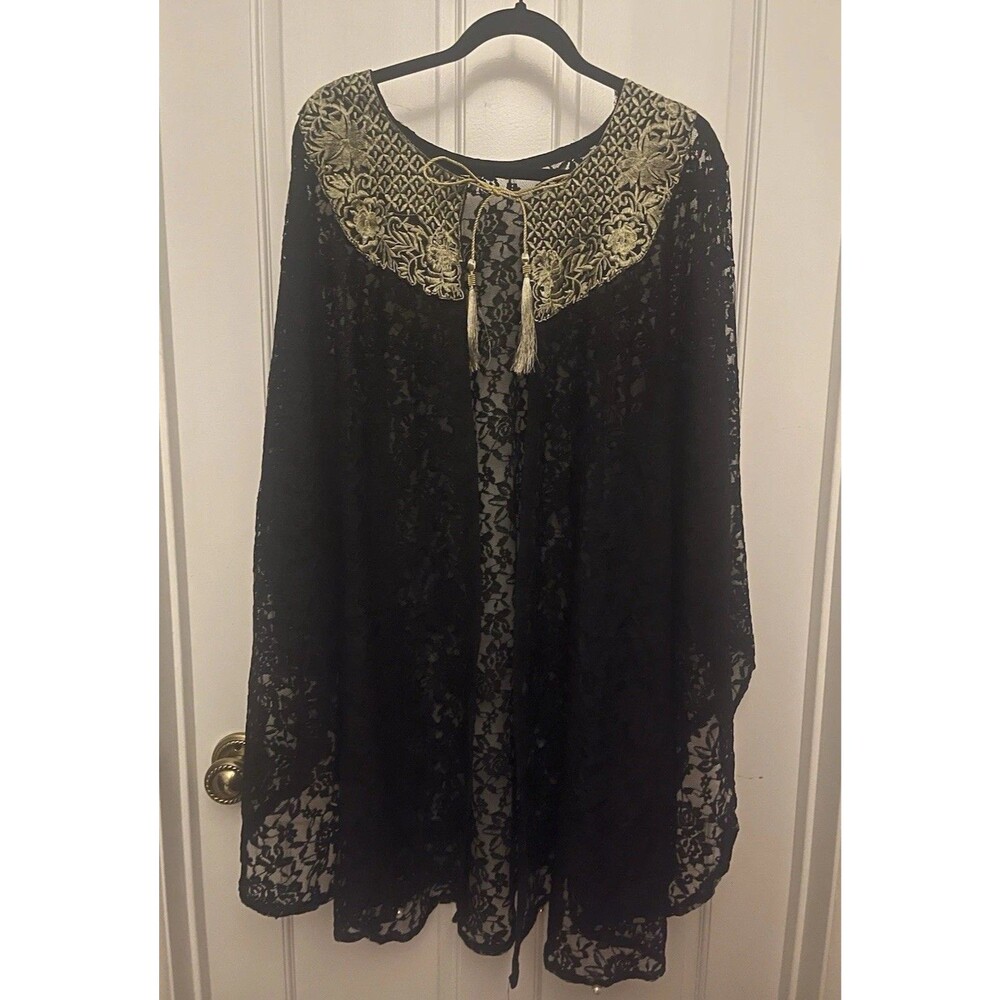 Handmade Vintage Designer Women’s Elegant Black Cape Embroidered Tie One Size